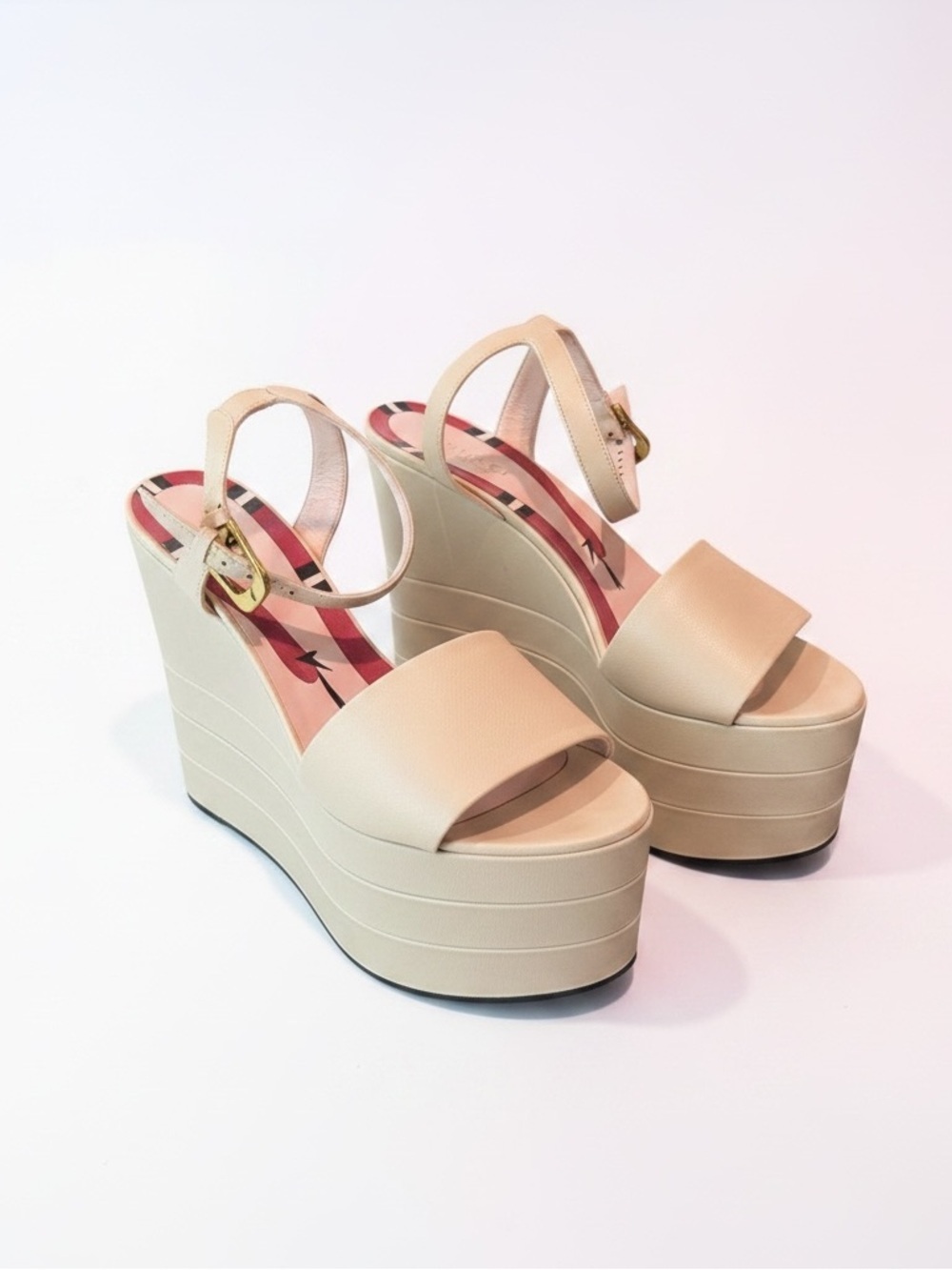 Gucci Cream Platform Ankle-Strap Wedge Sandals/EU 38 /8